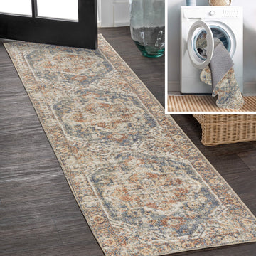 Keesha Bold Distressed Medallion Low-Pile Machine-Washable Area Rug
